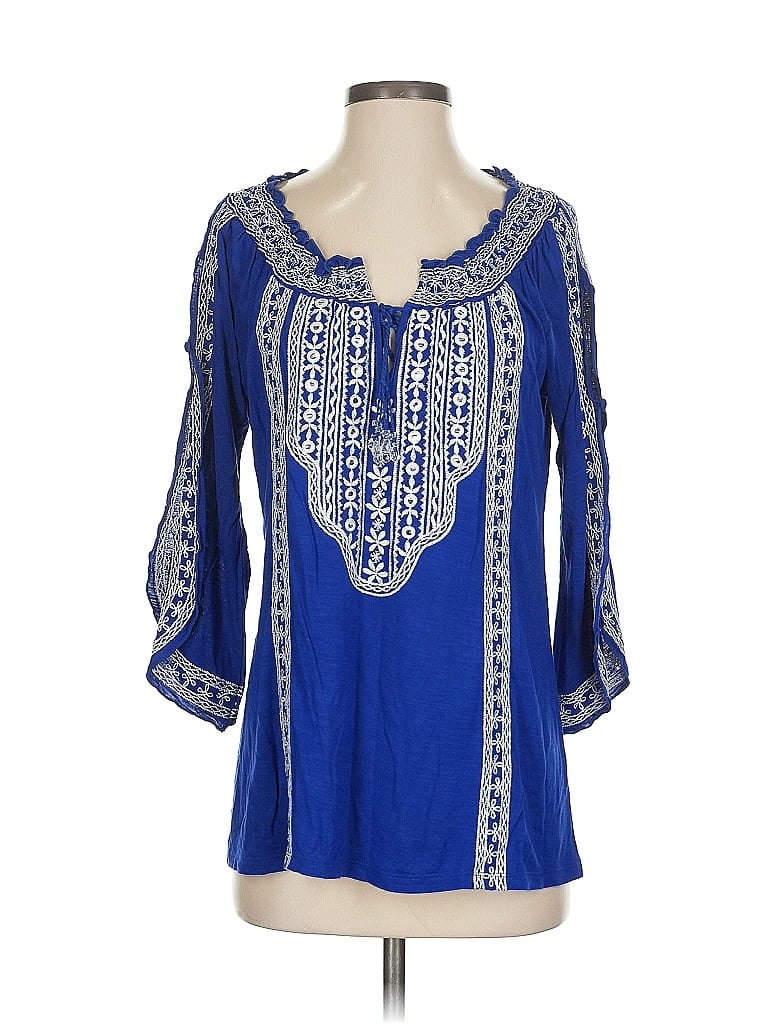 Pre-owned Inc International Concepts 3/4 Sleeve Blouse In Blue