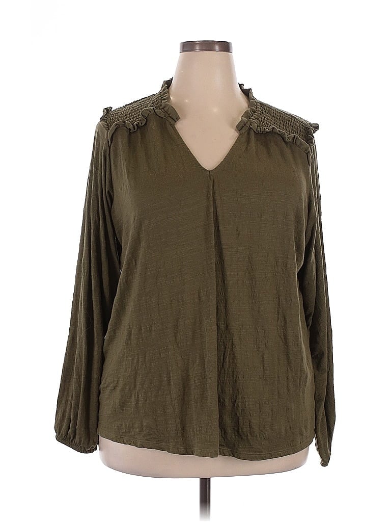 Pre-owned Bobeau Long Sleeve Blouse In Green