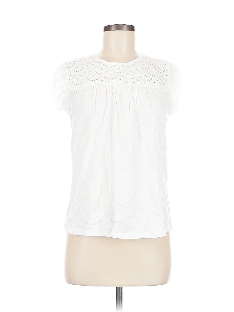 Pre-owned Daniel Rainn Short Sleeve Top White Keyhole Neckline Tops