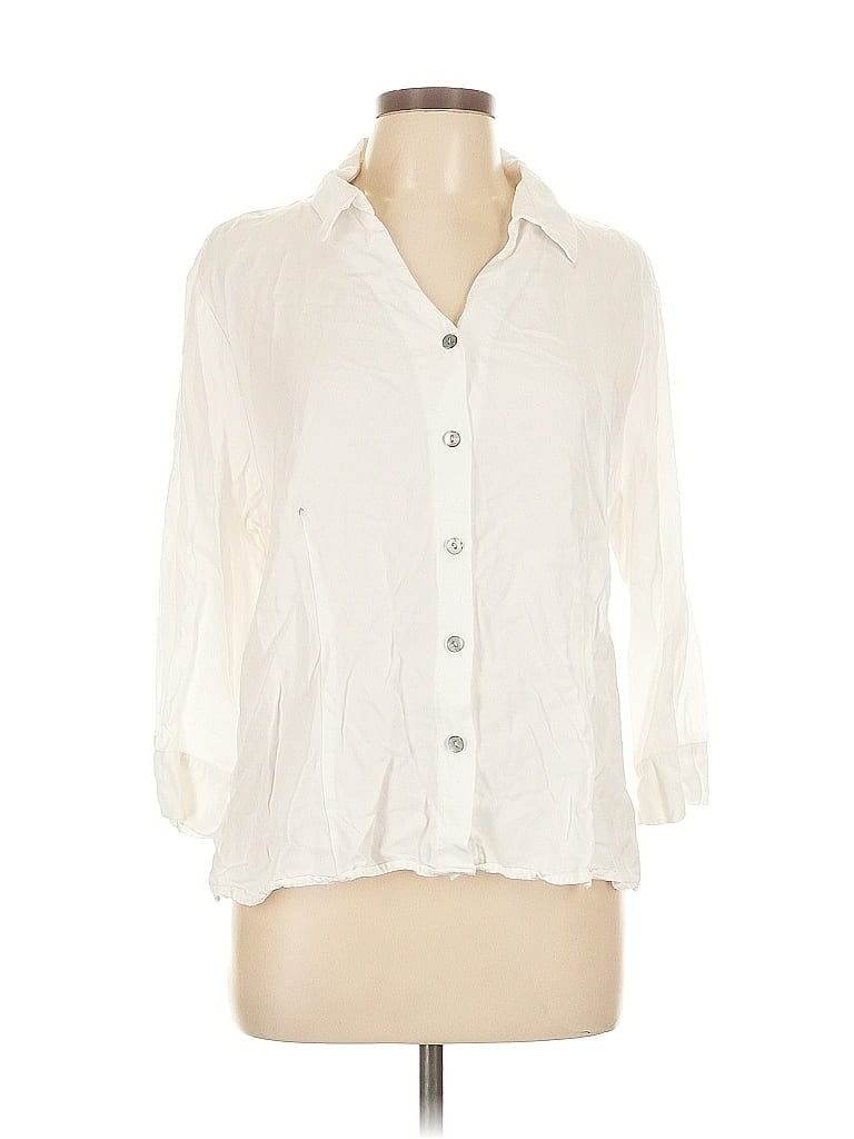 Pre-owned By Jj 3/4 Sleeve Button Down Shirt In White