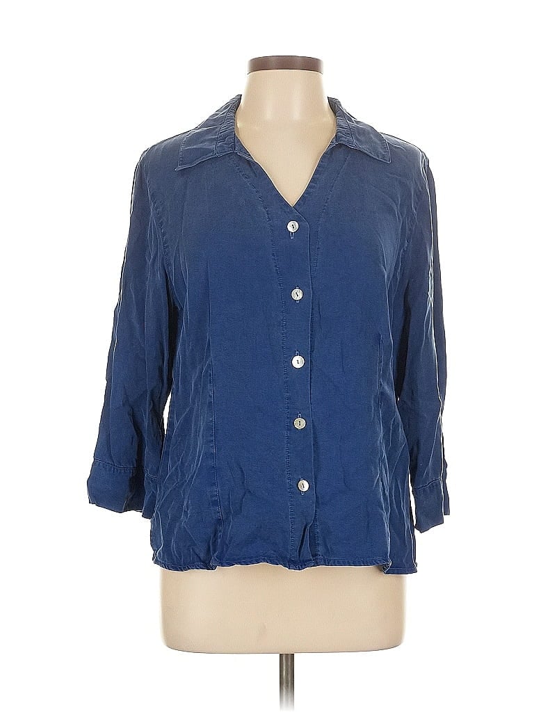 Pre-owned By Jj 3/4 Sleeve Button Down Shirt In Blue