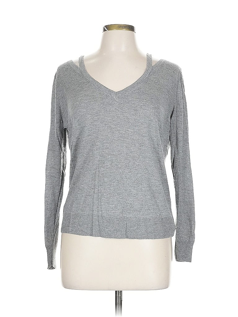 Pre-owned Zara Long Sleeve Top Gray V Neck Tops