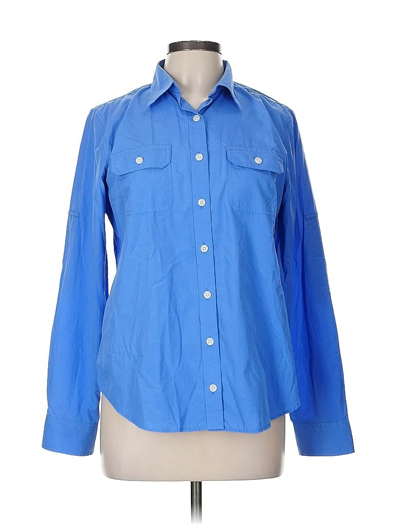 Pre-owned Lands' End Long Sleeve Button Down Shirt In Blue
