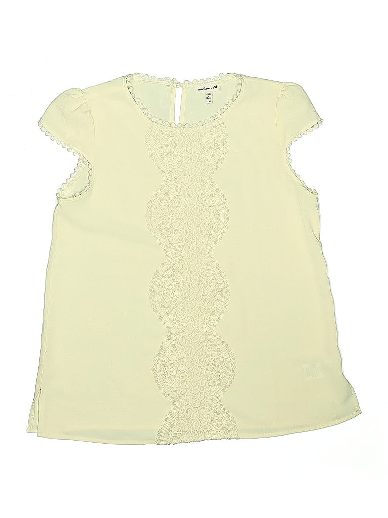 Pre-owned Monteau Girl Kids' Short Sleeve Top Ivory Keyhole Neckline Tops In White
