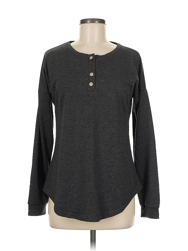 Pre-owned Assorted Brands Long Sleeve Henley Shirt In Gray