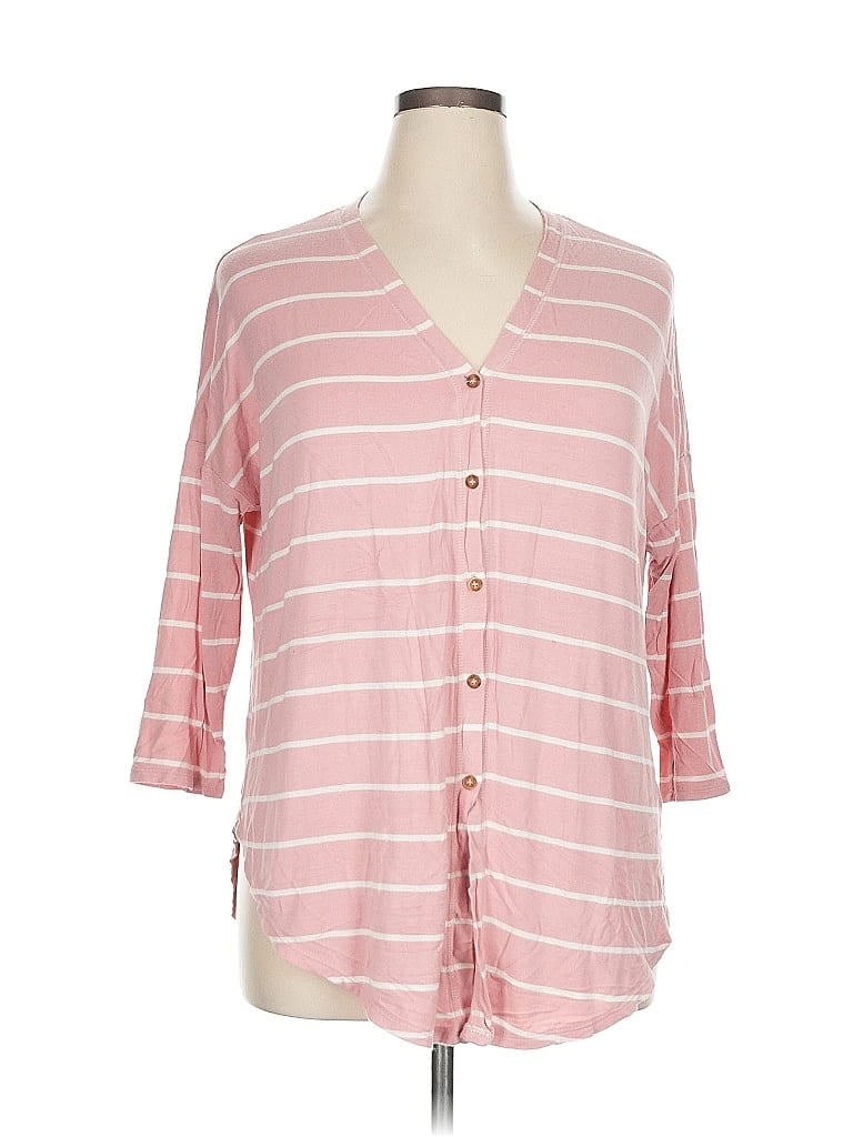 Pre-owned Charming Charlie 3/4 Sleeve Button Down Shirt In Pink