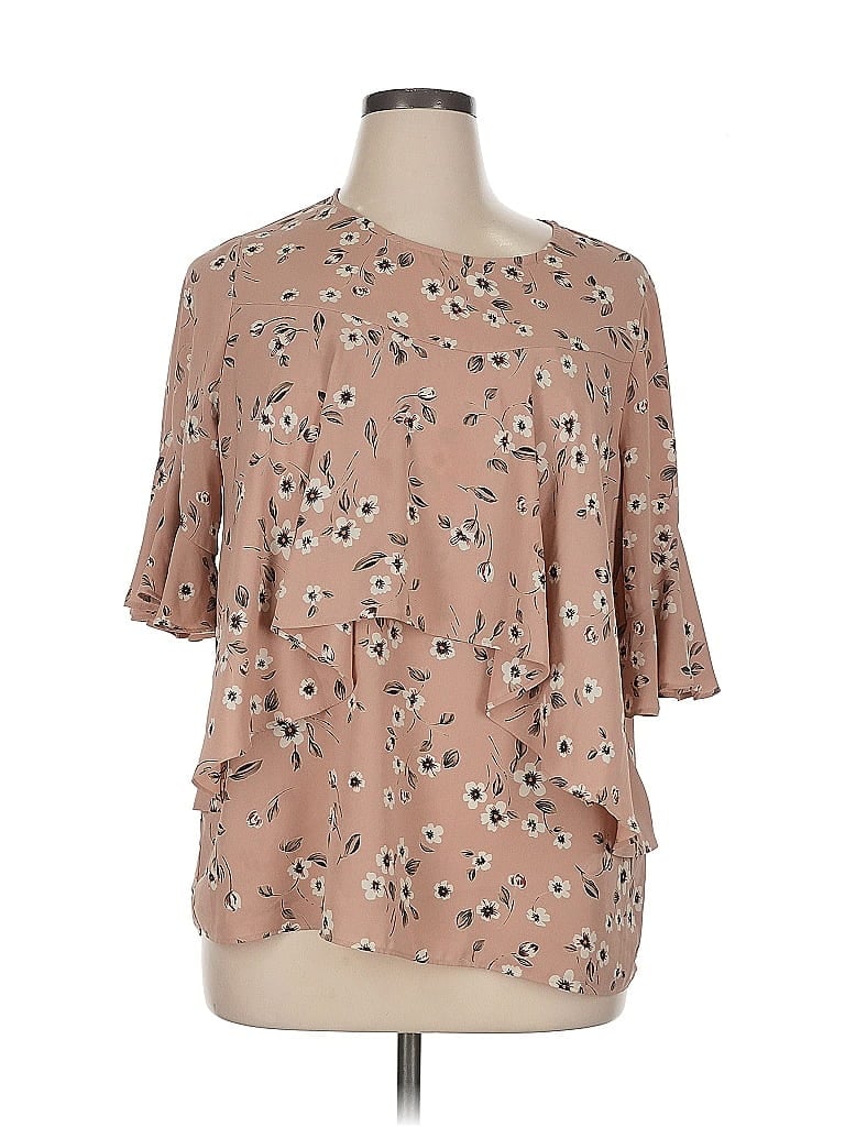 Pre-owned Pleione Short Sleeve Blouse In Brown