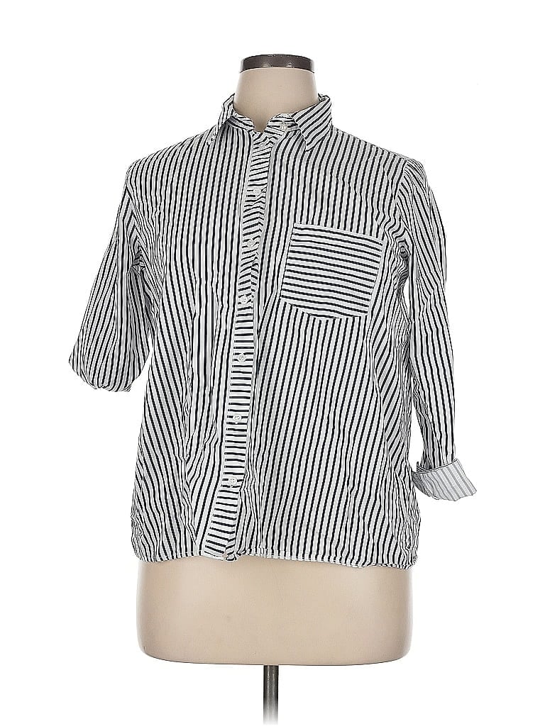Pre-owned Zara Basic 3/4 Sleeve Button Down Shirt In Silver