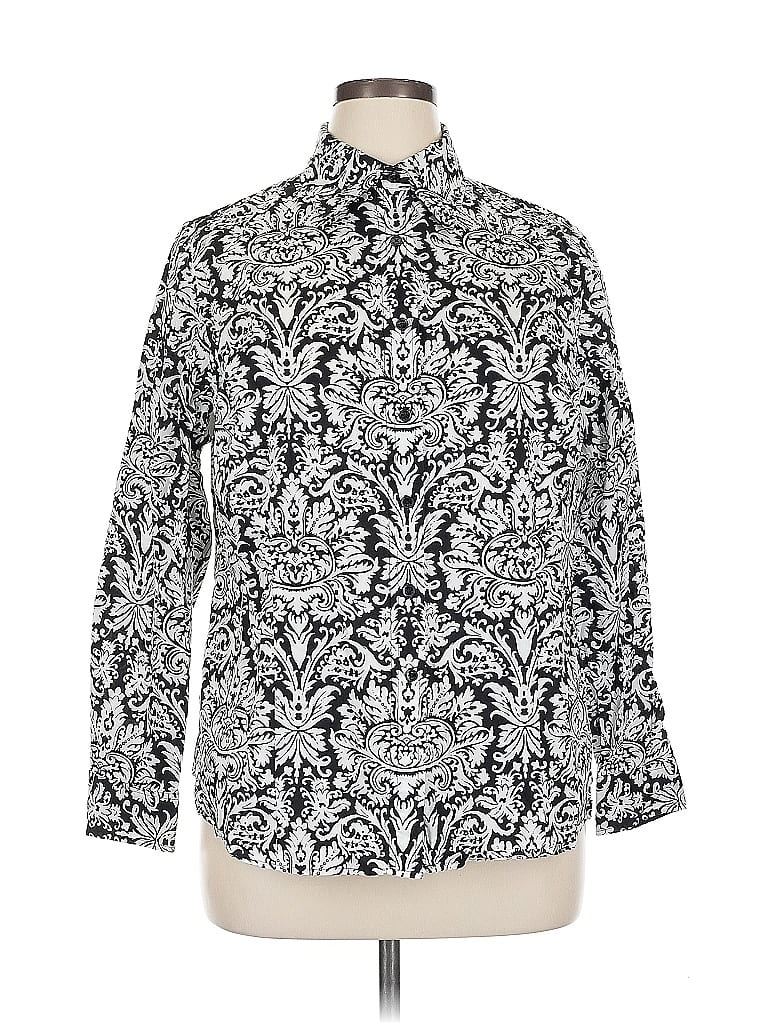 Pre-owned Jones New York Signature Long Sleeve Blouse In Silver