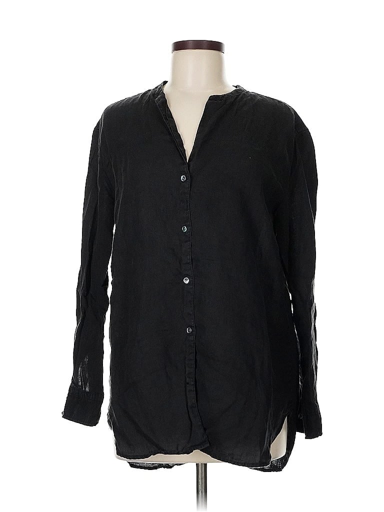 James Perse 100% Linen Solid Black Long Sleeve Button-Down Shirt Size Med (2) - photo 1