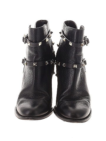 Valentino Garavani Pebbled Leather Rockstud Ankle Boots (view 2)