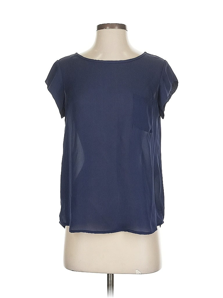 Pre-owned Joie Short Sleeve Silk Top Blue Solid Pattern Boatneck Tops