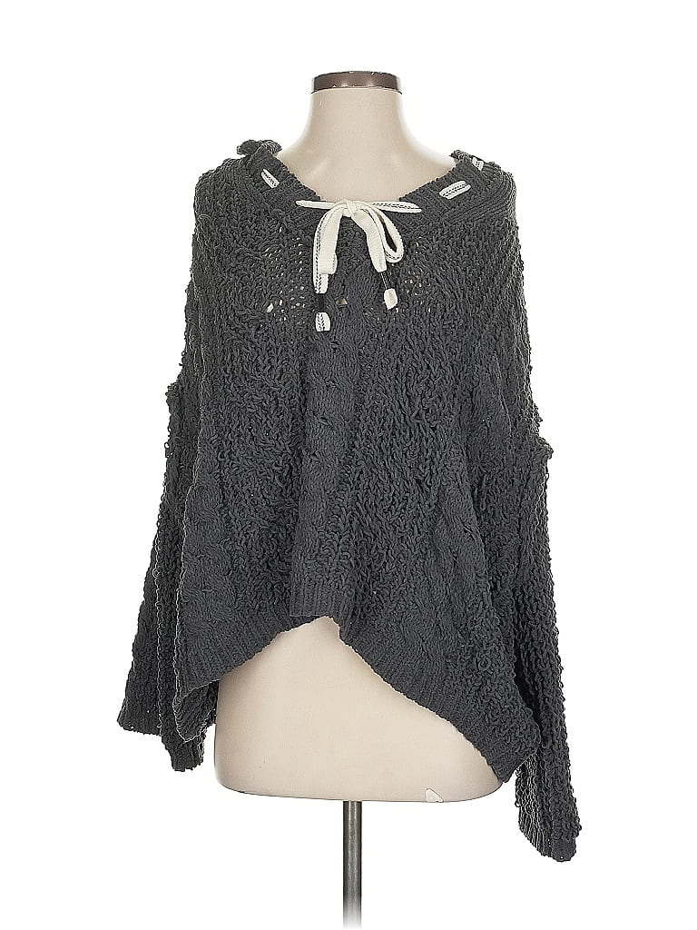 Pol 100% Polyester Gray Green Poncho Size S - photo 1