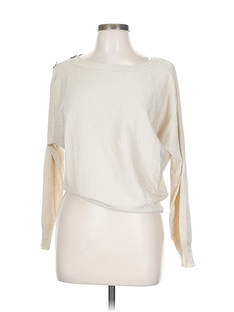 Pre-owned 7th Avenue Design Studio New York & Company Long Sleeve Top Ivory One Shoulder Neckline Tops In White