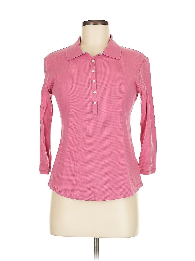 Pre-owned Tommy Hilfiger Long Sleeve Polo Shirt In Pink