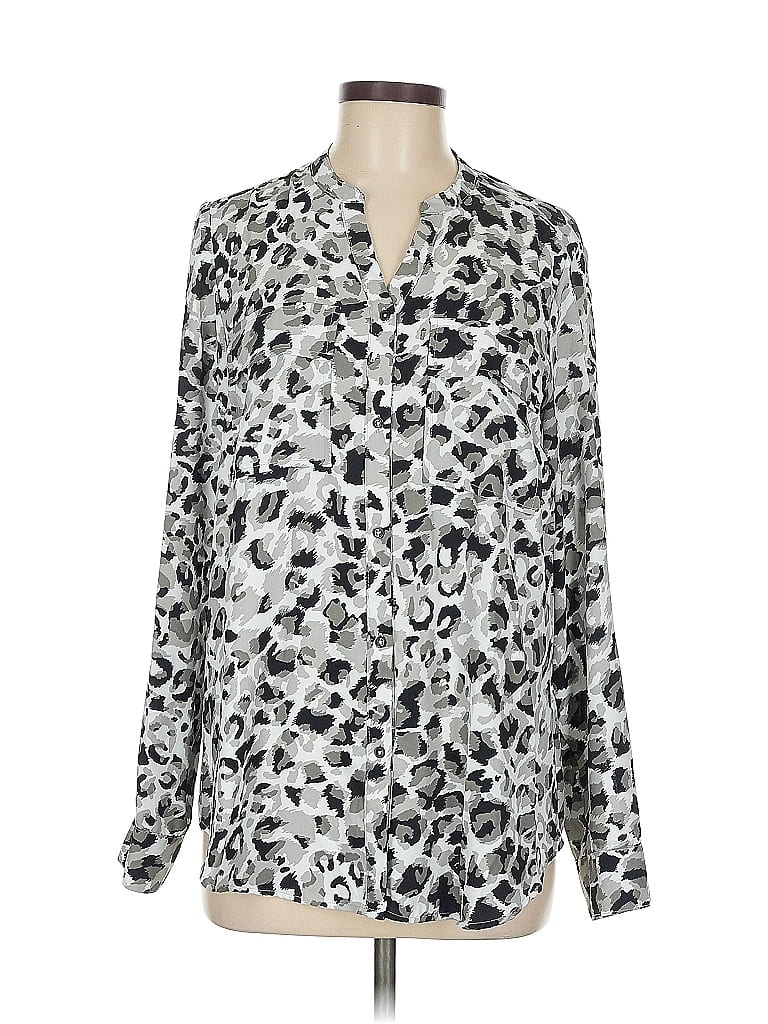 Pre-owned Jones New York Signature Long Sleeve Blouse In Silver