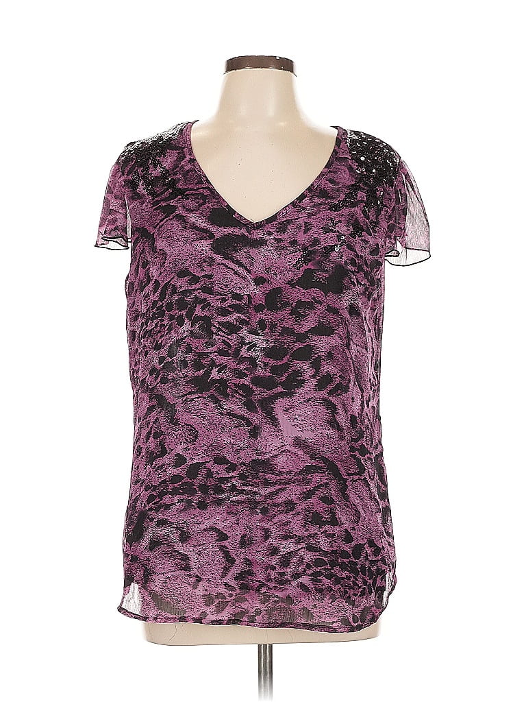 Pre-owned Apt. 9 Short Sleeve Top Purple Animal Print Pattern V Neck Tops