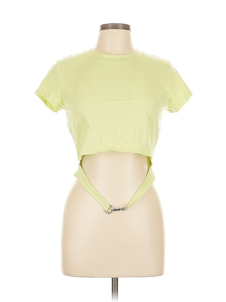 Forever 21 Short Sleeve Top Green Keyhole Neckline Tops In Yellow
