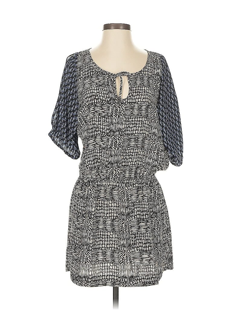 Ecote 100% Polyester Print Gray Casual Dress Size S - photo 1