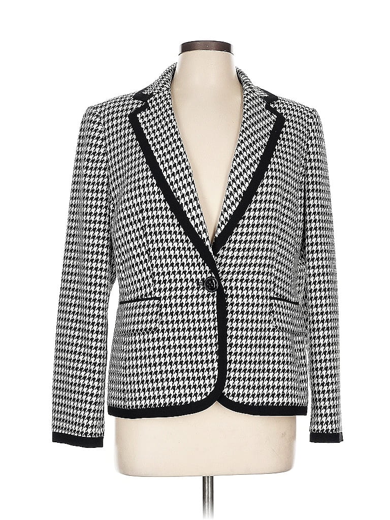 Kasper Houndstooth Silver White Blazer Size 10 - photo 1