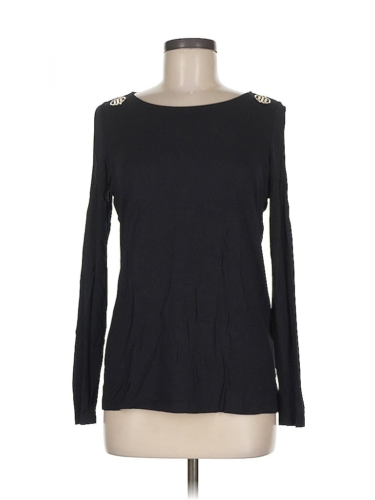 Pre-owned Tommy Hilfiger Long Sleeve Top Black Keyhole Neckline Tops
