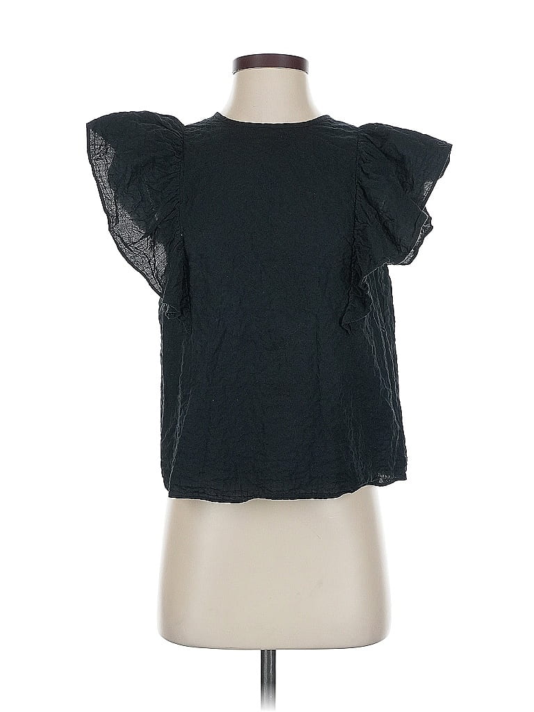Pre-owned A New Day Short Sleeve Top Black Ruffles Neckline Tops