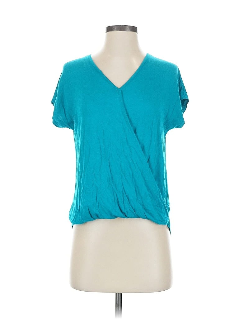 Pre-owned Rachel Zoe Tjx Short Sleeve Top Teal V Neck Tops In Blue