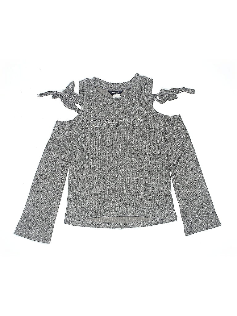Pre-owned Bebe Kids' Long Sleeve Top Gray Cold Shoulder Neckline Tops