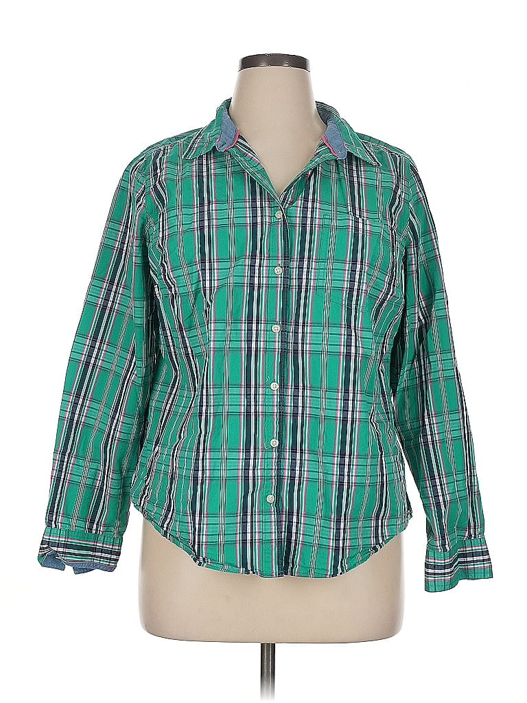 Pre-owned St. John's Bay Long Sleeve Button Down Shirt In Green