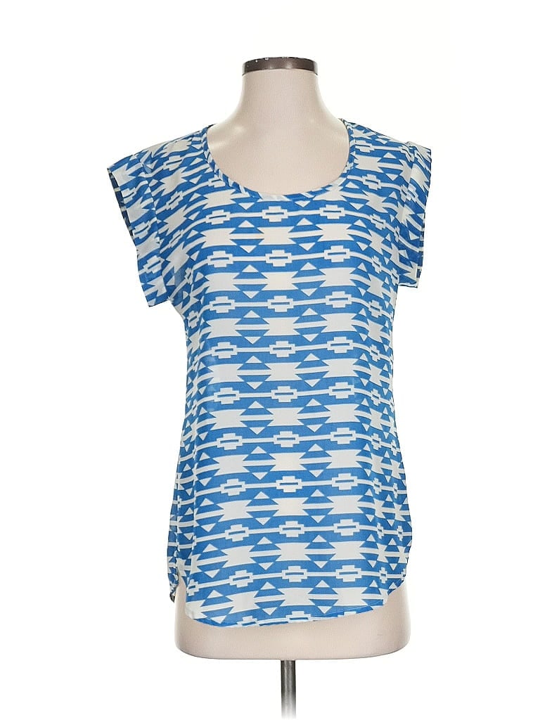 Pre-owned Daniel Rainn Short Sleeve Top Blue Square Neckline Tops