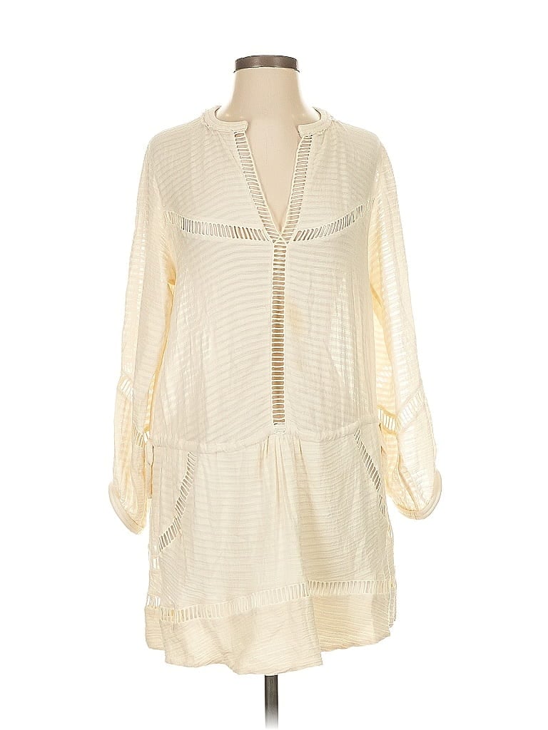 Pre-owned Iro 3/4 Sleeve Silk Top Ivory Plunge Neckline Tops In White