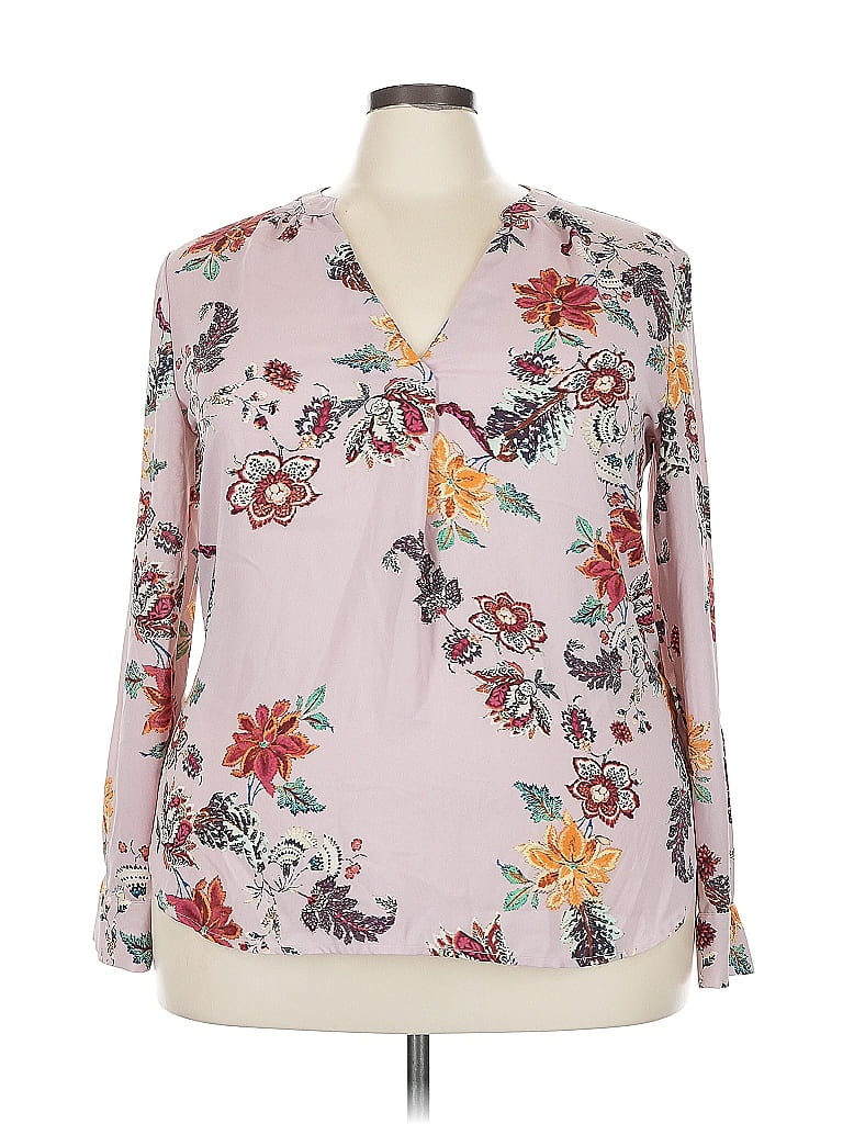 Soho JEANS NEW YORK & COMPANY 100% Polyester Floral Pink Long Sleeve Blouse Size XXL - photo 1