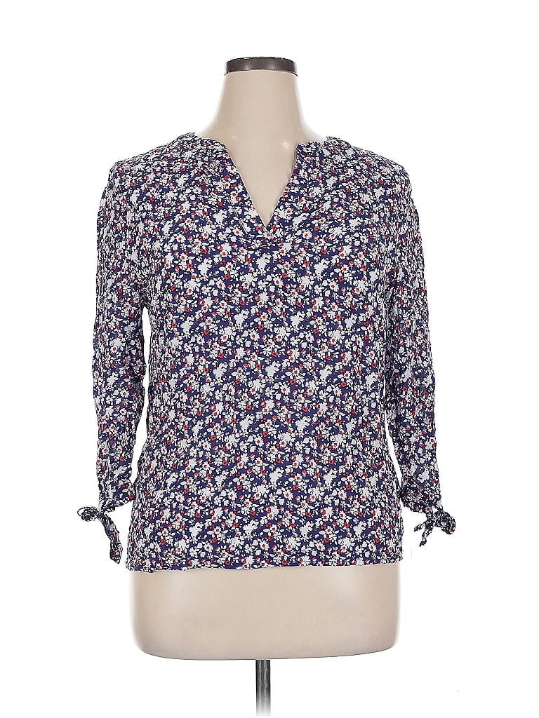Pre-owned Cynthia Rowley Tjx 3/4 Sleeve Blouse In Blue