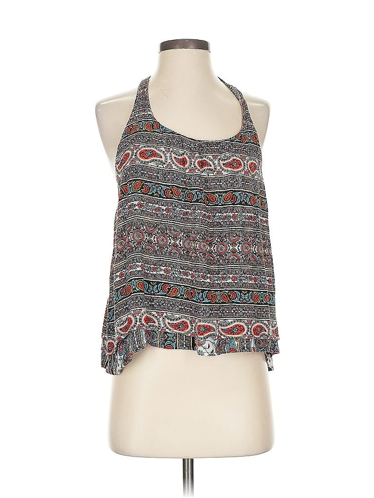 Pre-owned Patrons Of Peace Sleeveless Top Gray Halter Neckline Tops