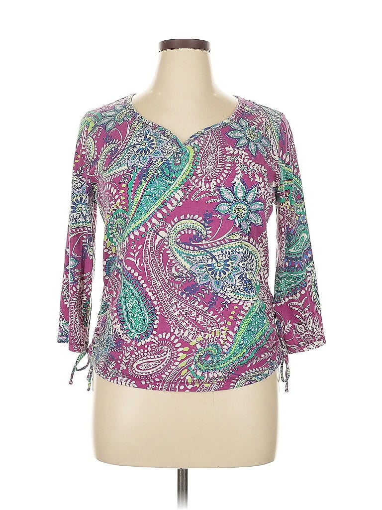 Pre-owned Caribbean Joe 3/4 Sleeve Blouse In Purple