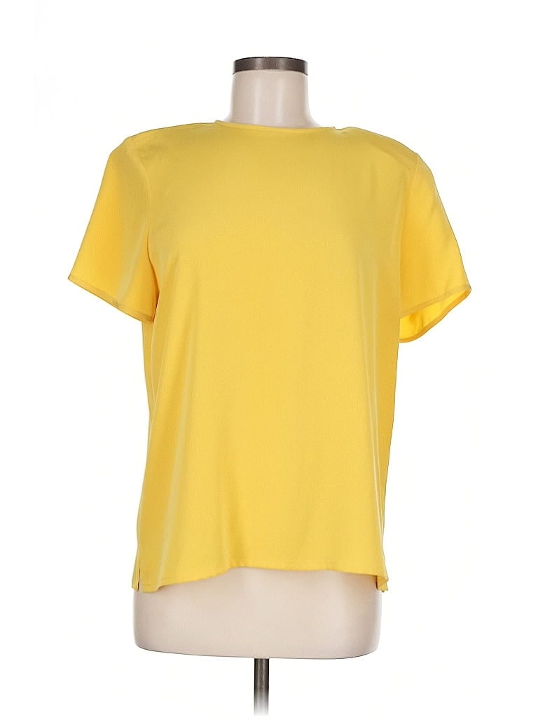 Pre-owned Doncaster Collection Short Sleeve Top Yellow Crew Neck Tops