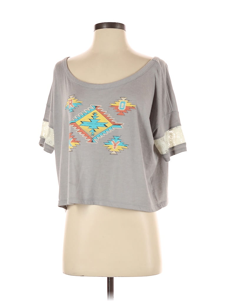 Pre-owned Roxy Short Sleeve Top Gray Sweetheart Neckline Tops