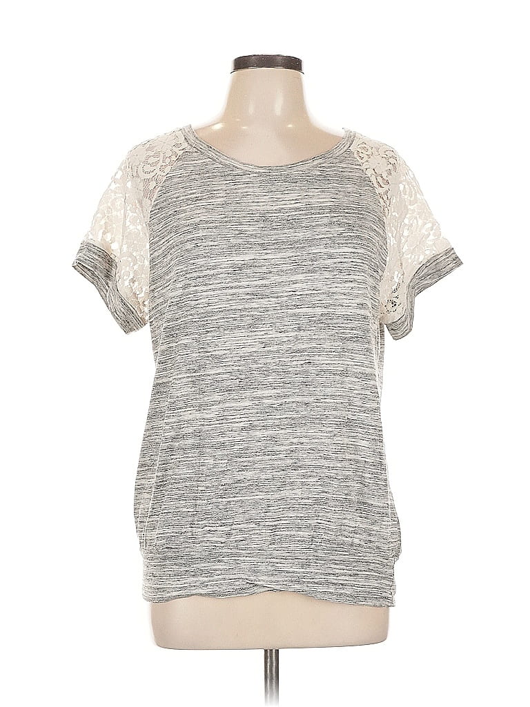 Pre-owned Le Lis Short Sleeve Top Gray Crew Neck Tops