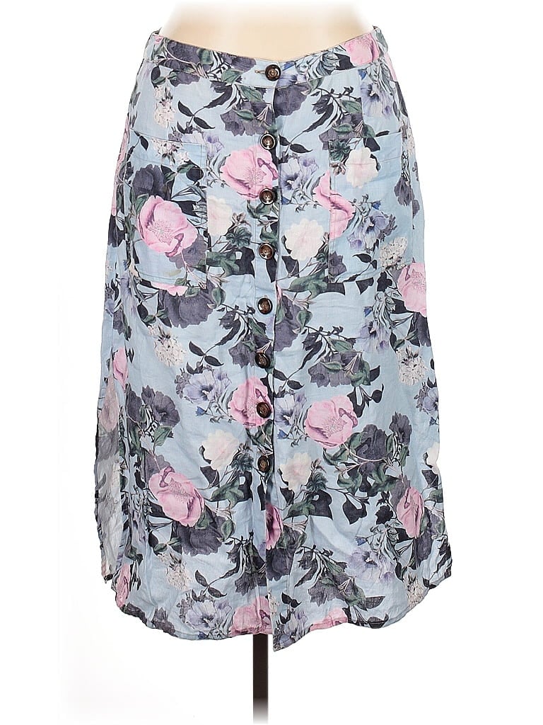 Nicholas 100% Linen Floral Gray Blue Casual Skirt Size 14 - photo 1