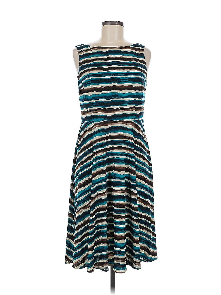 Kasper Stripes Teal Cocktail Dress Size 6 - photo 1