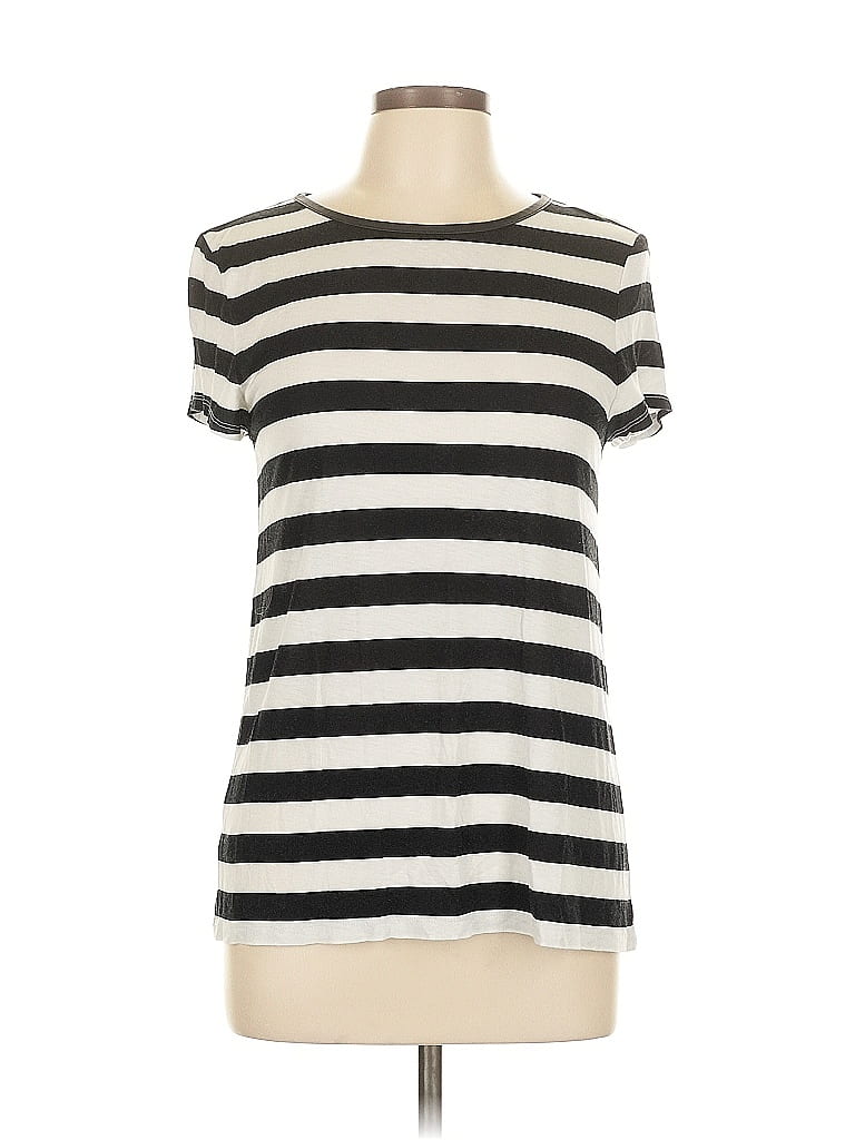 Ann Taylor LOFT Outlet 100% Polyester Stripes Ivory Short Sleeve T-Shirt Size L - photo 1