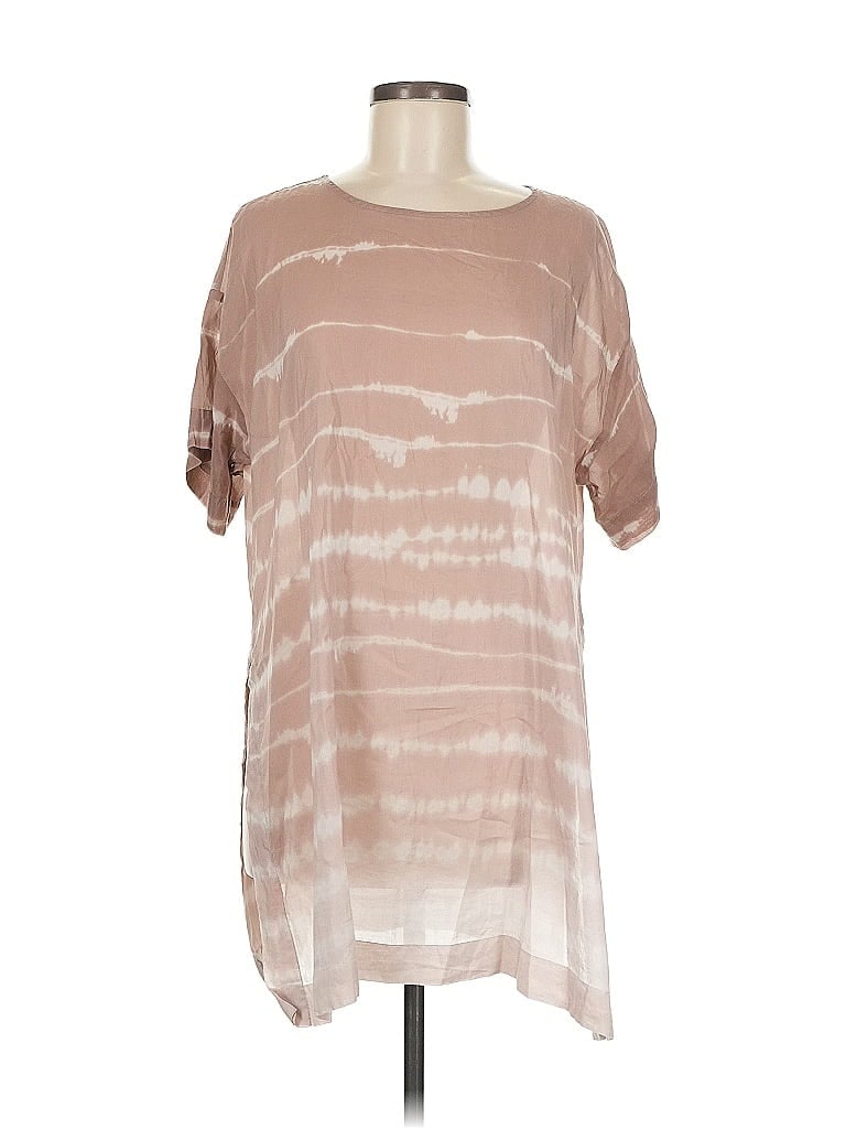 Pre-owned Purejill Short Sleeve Top Tan Boatneck Tops In Brown