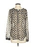 Lucky Brand 100% Polyester Chevron-herringbone Silver Long Sleeve Blouse Size S - photo 1