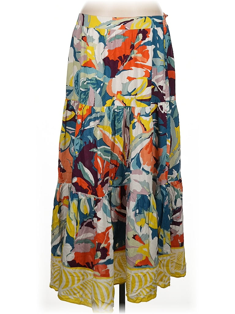 Soft Surroundings 100 Viscose Print Yellow Blue Casual Skirt Size M