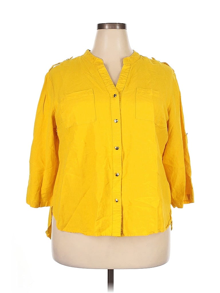 Ashley Stewart Yellow 3/4 Sleeve Button-Down Shirt Size 20 - photo 1