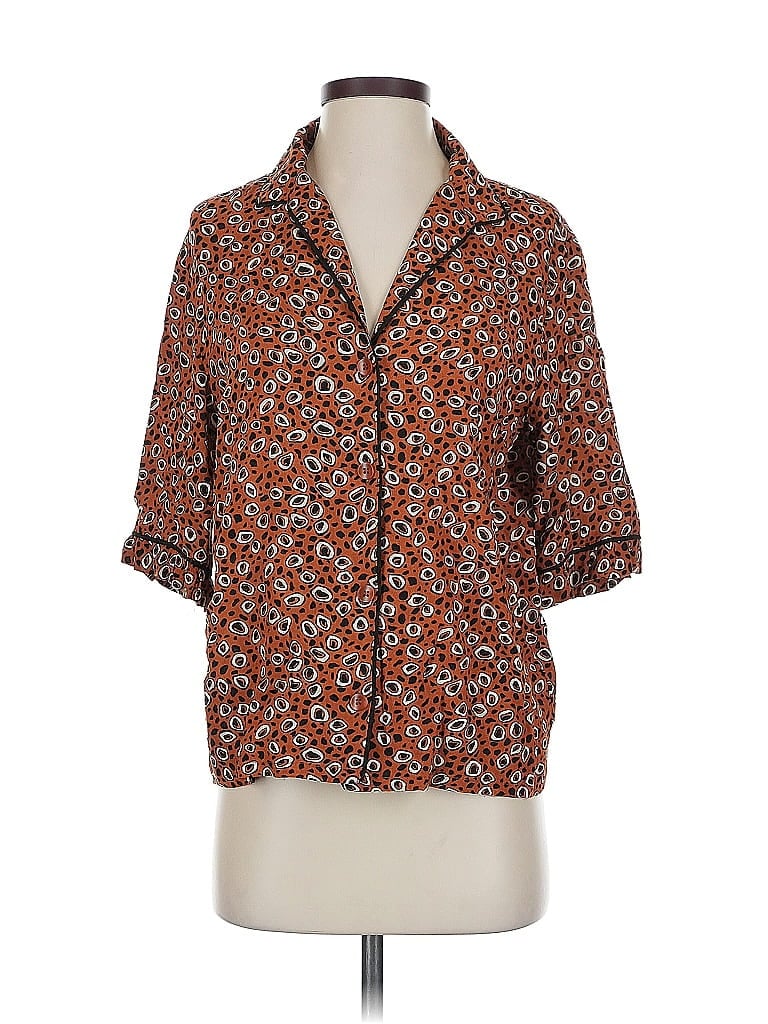 Porridge Animal Print Brown 3/4 Sleeve Button-Down Shirt Size S - photo 1
