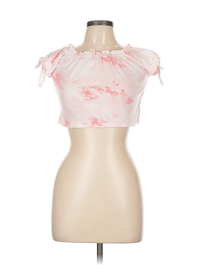 Love Squared Short Sleeve Top Pink Ruffles Neckline Tops