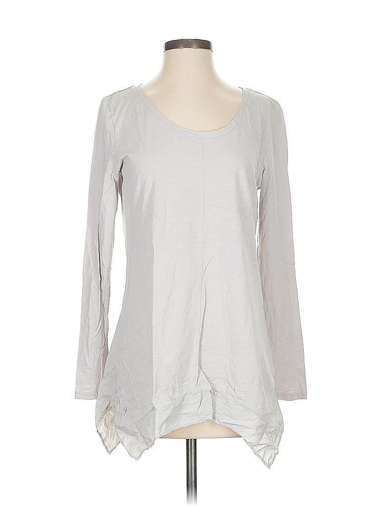 Pre-owned Garnet Hill Long Sleeve Top Gray Scoop Neck Tops