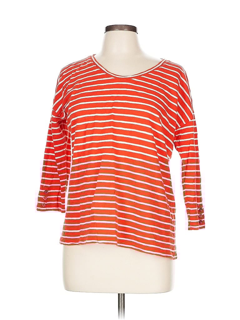 Talbots 100% Cotton Stripes Red 3/4 Sleeve T-Shirt Size L (petite) - photo 1