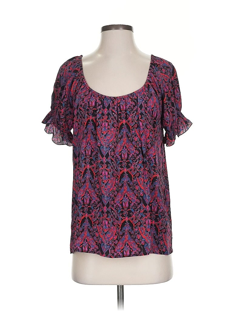 Pre-owned Joie Short Sleeve Silk Top Purple Square Neckline Tops